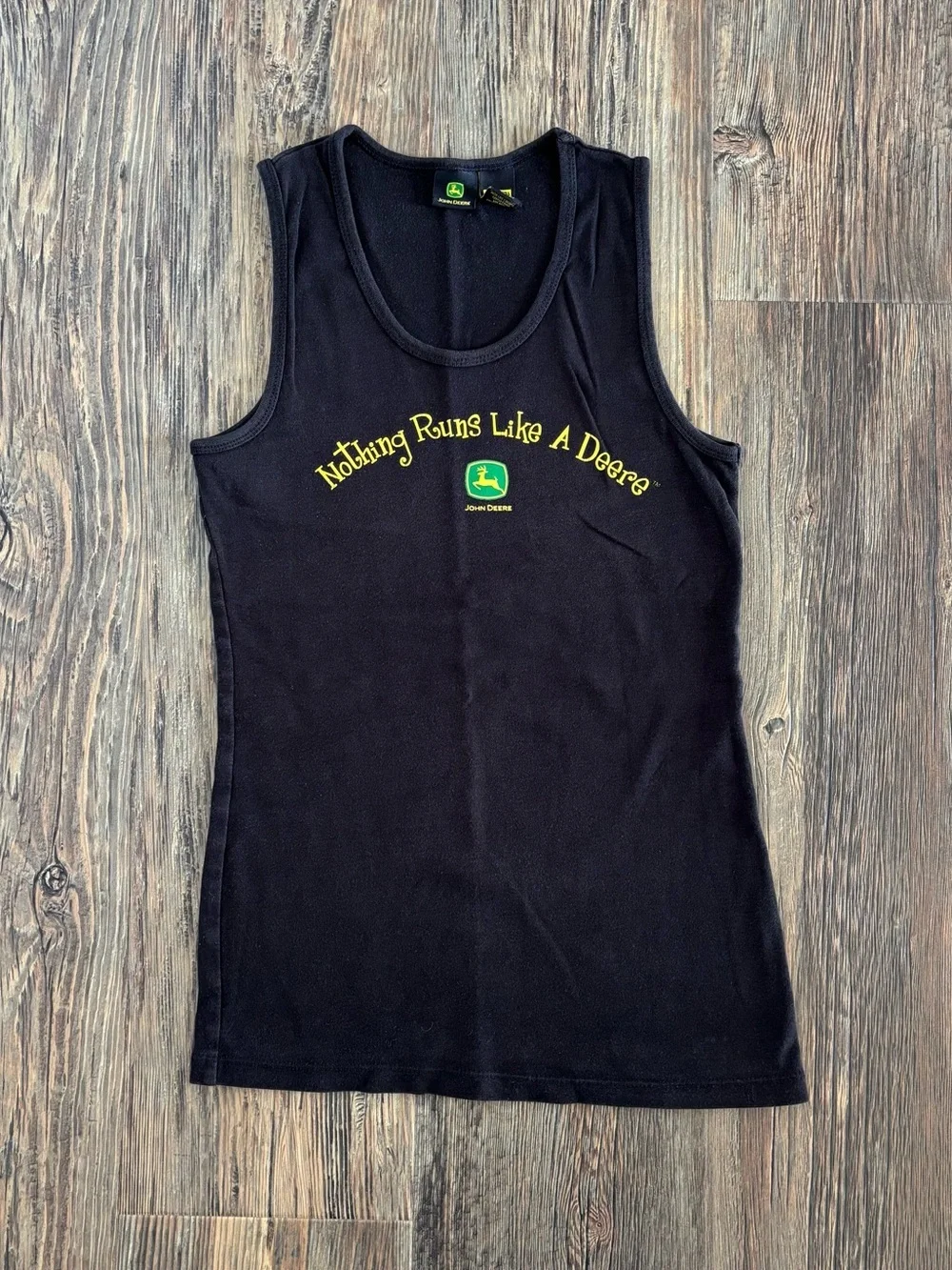 Y2K John Deere Tank Top Womens Juniors L (11/13) Black Nothing Runs Like A Deere